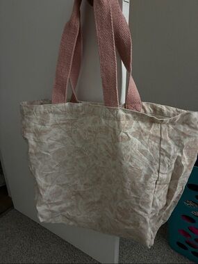 Canvas Floral Tote Bag with Pink Straps